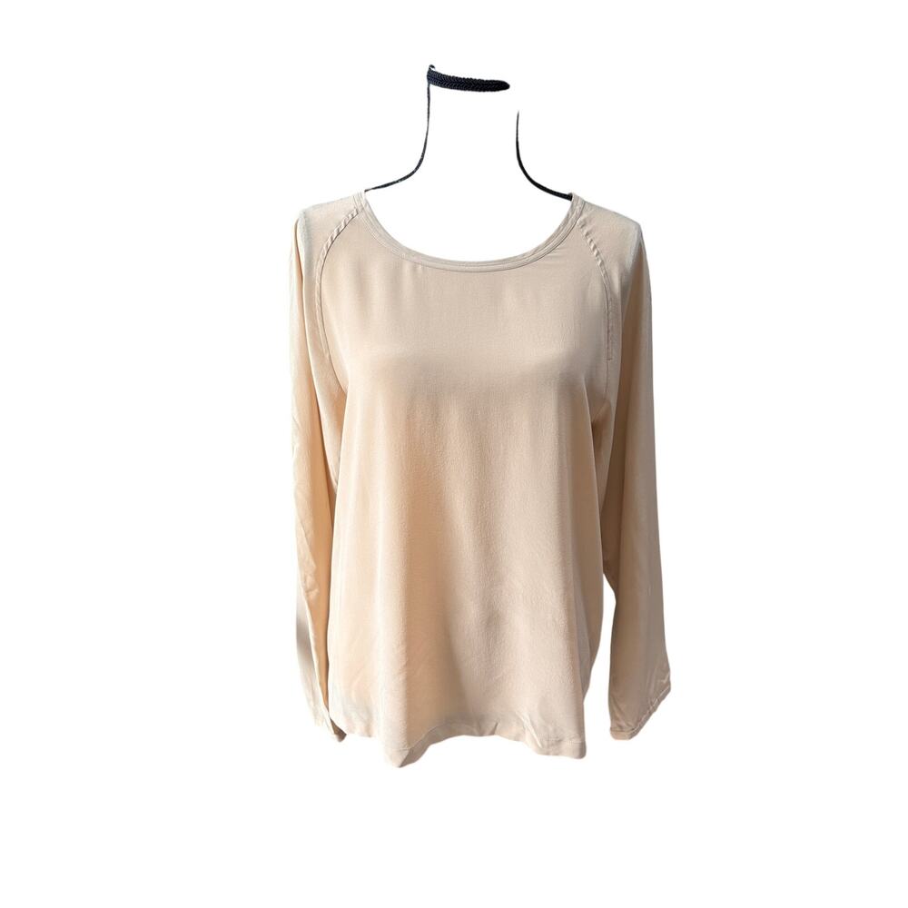 Max Mara Women's Size 6 Champagne Silk Top Long Sleeve Scoop Neck Italy